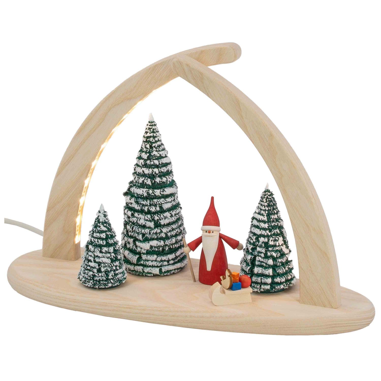 Seiffener Volkskunst | Fensterbeleuchtung Weihnachtsbeleuchtung | LED Spitzbogen Weihnachtsbogen Schwibbogen Lichterbogen | Weihnachtsdeko aus dem Erzgebirge | 29x21 cm | Weihnachtswichtel