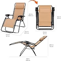 Vista 2 de Yaxa Basics - Silla de patio para exteriores con gravedad cero, acolchada, reclinable, plegable y ajustable, con almohada, de Textilene, sillas