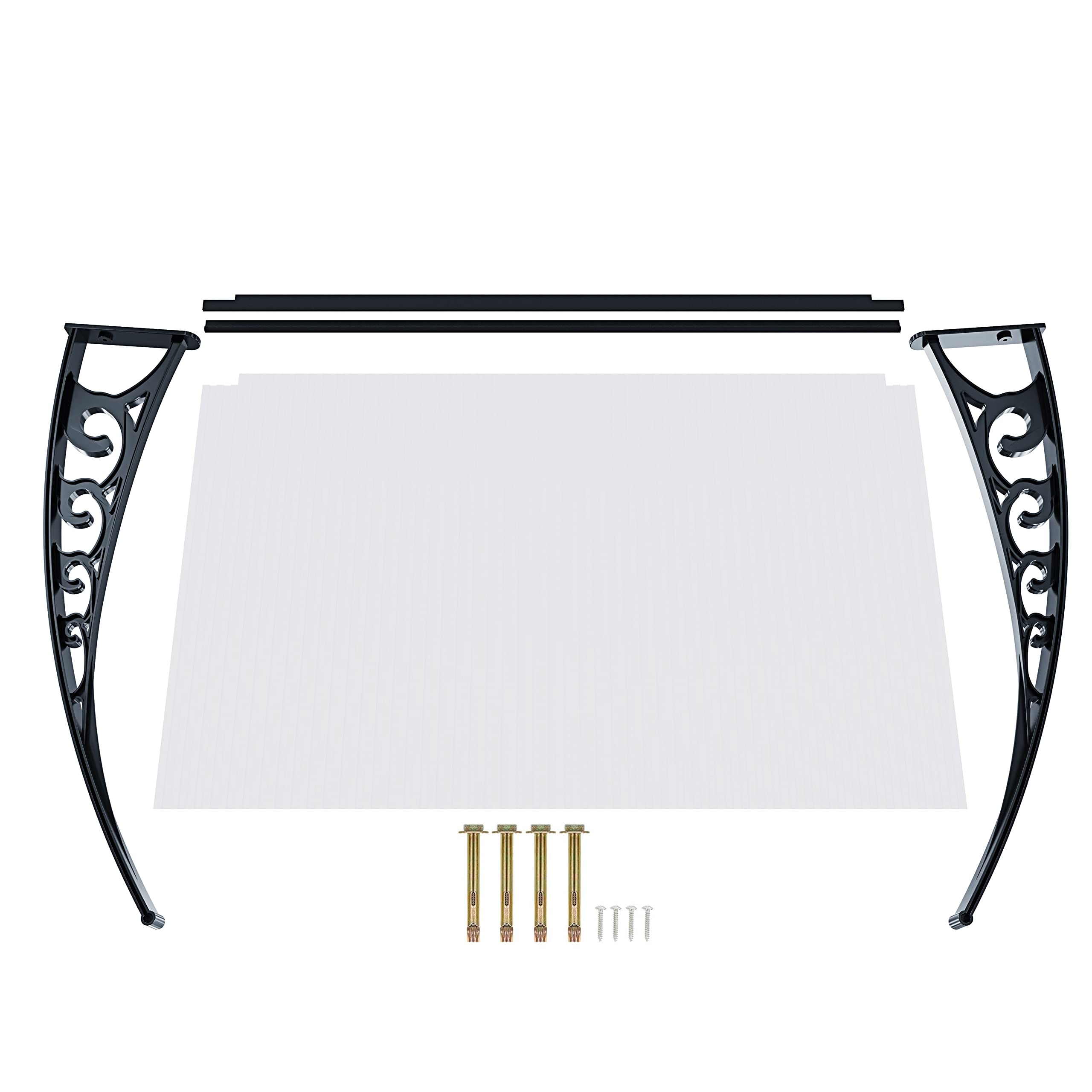 BRICOZONE Pensilina In Policarbonato Alveolare Trasparente Braccetti In ABS Profili In Alluminio Copertura 5 Mm Modulare Estensibile Protezione Ingresso Porta Resistente A Pioggia Neve (80 x 150 cm)