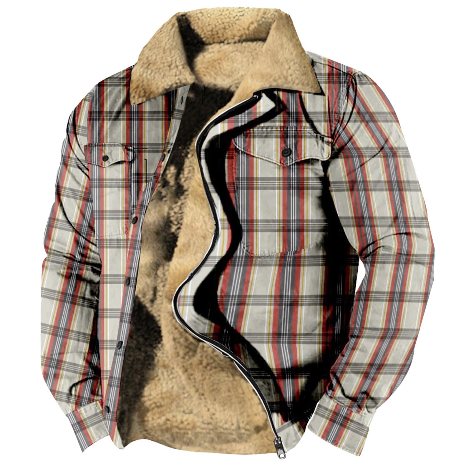Hemdjacke Herren Kariert Herbst Winter Warm Plaid Fleece Holzfällerhemd Mit Kapuze Lässige Outdoor Kariertes Gefüttert Winterjacke Mit Reißverschluss Männer Thermohemd Mit Vielen Taschen Fleecejacke