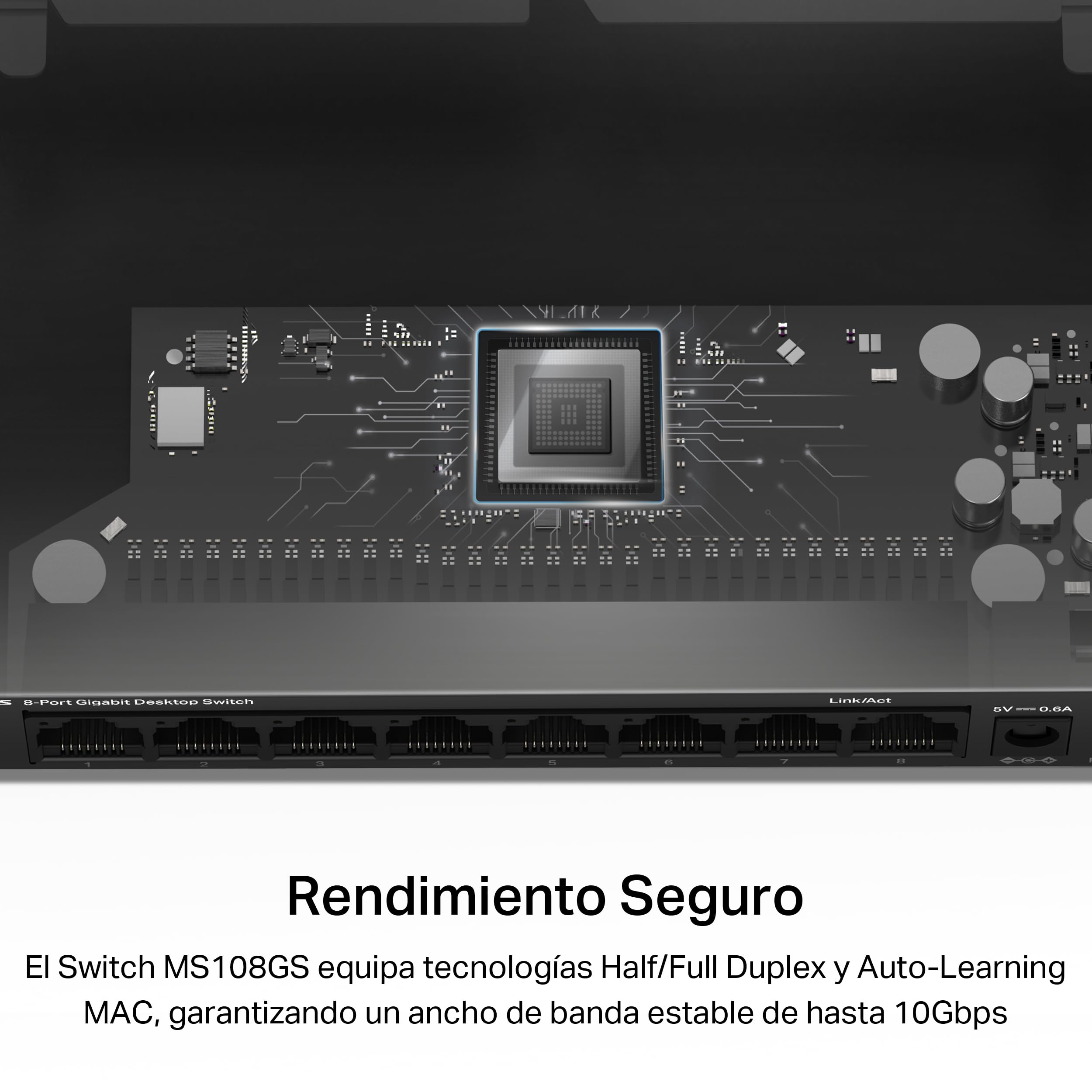 Mercusys MS108GS - Switch Gigabit de 8 Puertos, Caja de Metal Duradero, Conectar y Usar, Ahorro de Energía
