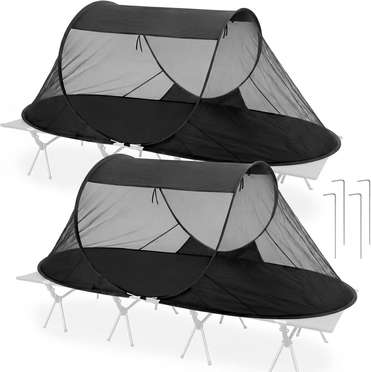 2 Pack Pop up Mosquito Tent for Camping 1 Person Instant Setup Foldable Bug Net Cot Tent with Ground Pin Portable Waterproof Screen Net for Cot Bed Hiking Summer Beach Outdoor