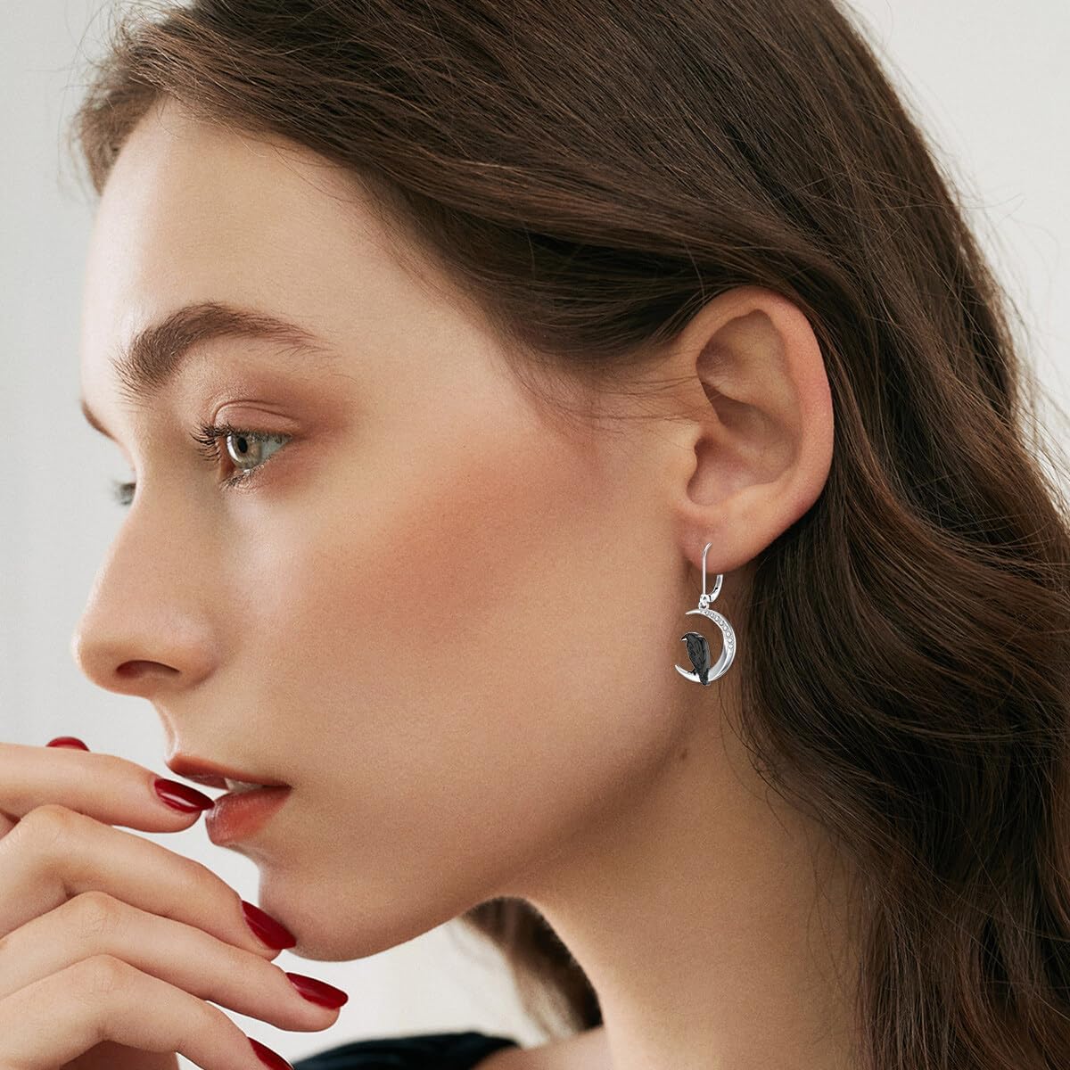 Diamond Moon and Raven Drop Dangle Earrings for Women 925 Sterling Silver Crow Earrings with Lab Grown Diamond Jewelry Gifts 0.13 cttw D Color VVS Clarity - Image 4