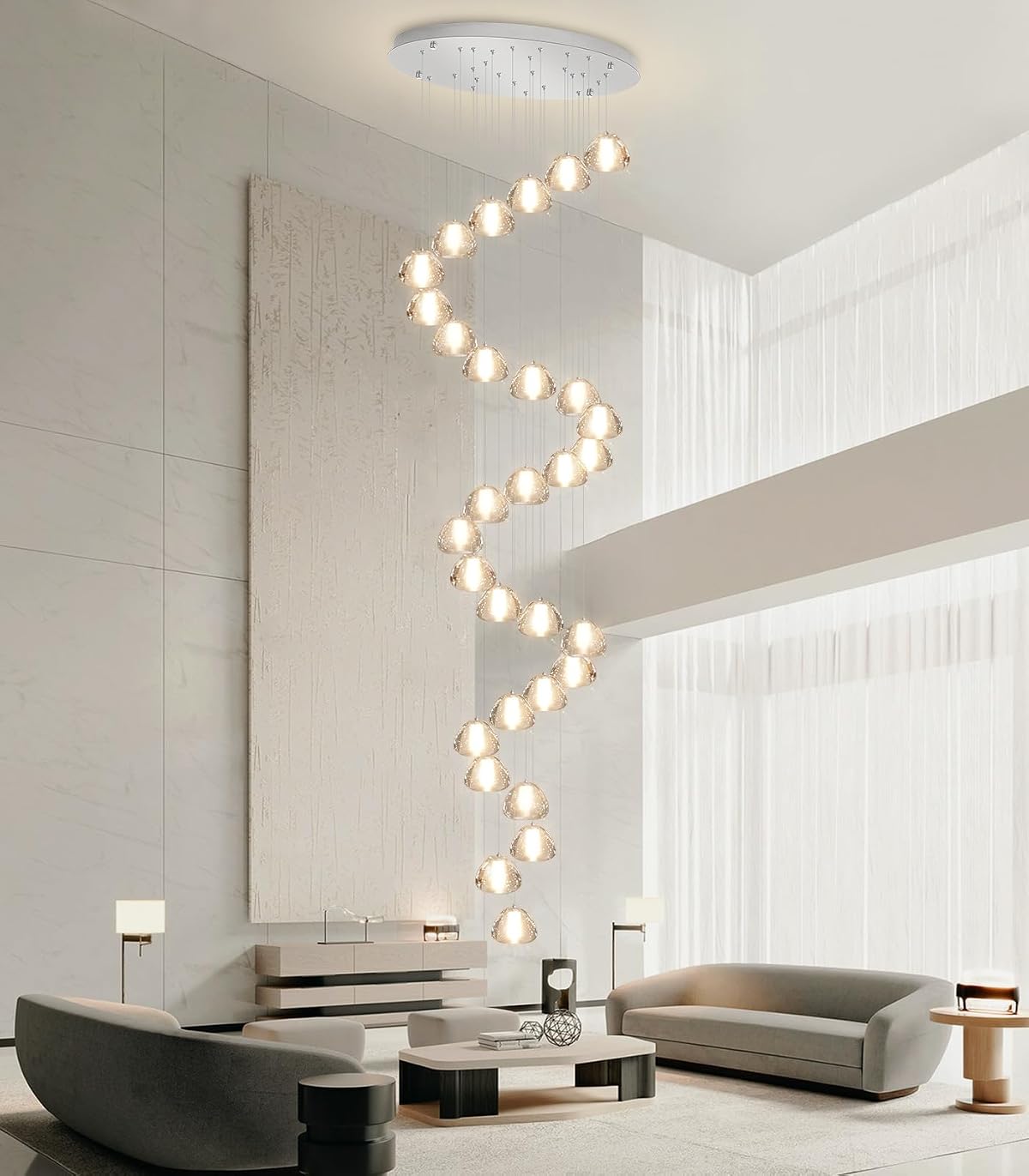 dolria 30-Lights Modern Crystal Chandeliers for Staircase LED Handing Light