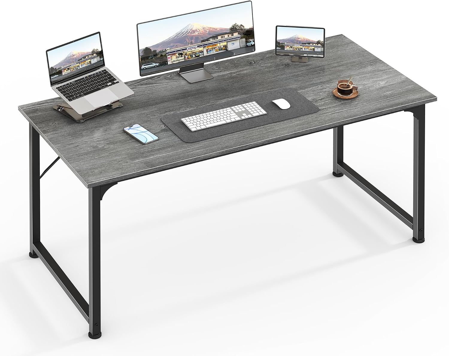 Huuger Computer Desk, 48 Inch Office Desk, Gaming Desk with Storage, Writing Desk Work Desk for Home Office, Study, Modern Simple Desk, Large Legroom, Metal Frame, Grey