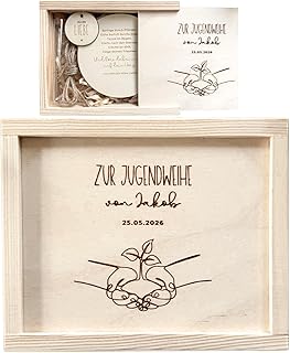 Geldgeschenk aus Holz personalisiert – Geldgeschenke Verpackung mit Reagenzglas & Gravur – Geschenk zur Kommunion Firmung Konfirmation Taufe Jugendweihe (Jugendweihe)