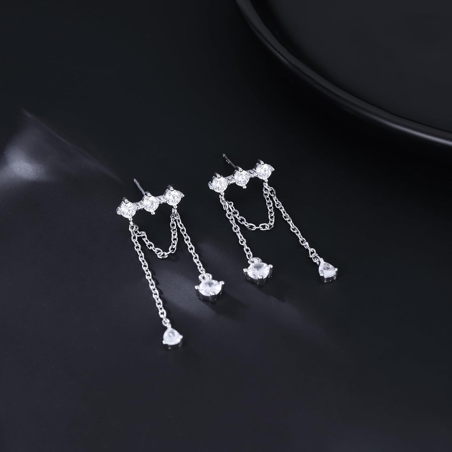 SLUYNZ Solid 925 Sterling Silver CZ Dangle Earrings for Women Teens Elegant Wedding Dangle Earrings Tassel Chain - Image 5