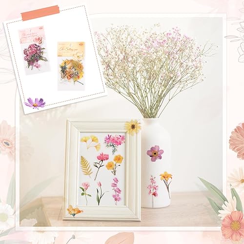 Miniatura 13 de 80 piezas de calcomanías de flores naturales para álbumes de recortes, calcomanías autoadhesivas para álbumes de recortes, suministros para diario