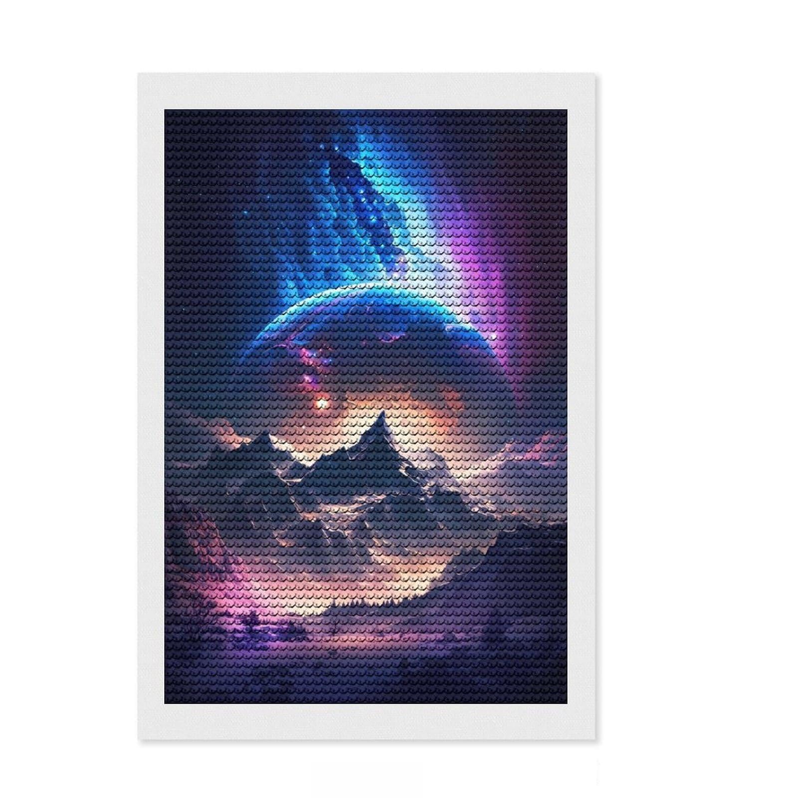 Junmoney Wonder Planet Aurora Crystal Diamond Art Kit 8"x12", Christmas Gift, Easy to Enjoy, Boho Decor, DIY Craft, Leisure Activity