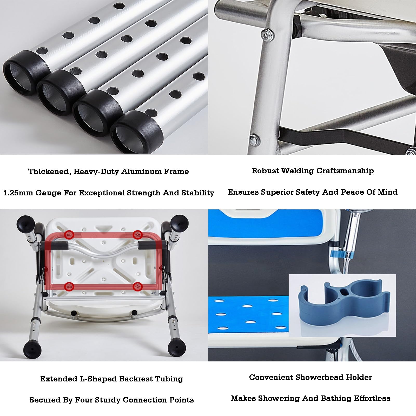 Silla de ducha acolchada y regulable en altura, asiento ergonómico para bañera con respaldo y reposabrazos, capacidad de carga de hasta 200 kg, para personas mayores (versión 1)