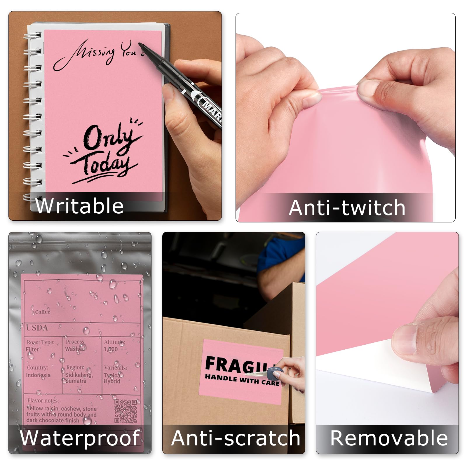Pink Direct - Etichette termiche adesive in vinile, 15,2 x 10,2 cm, rettangolari, impermeabili, per stampante, etichette per spedizione con codice QR, indirizzi fai da te, ufficio, 250 pezzi