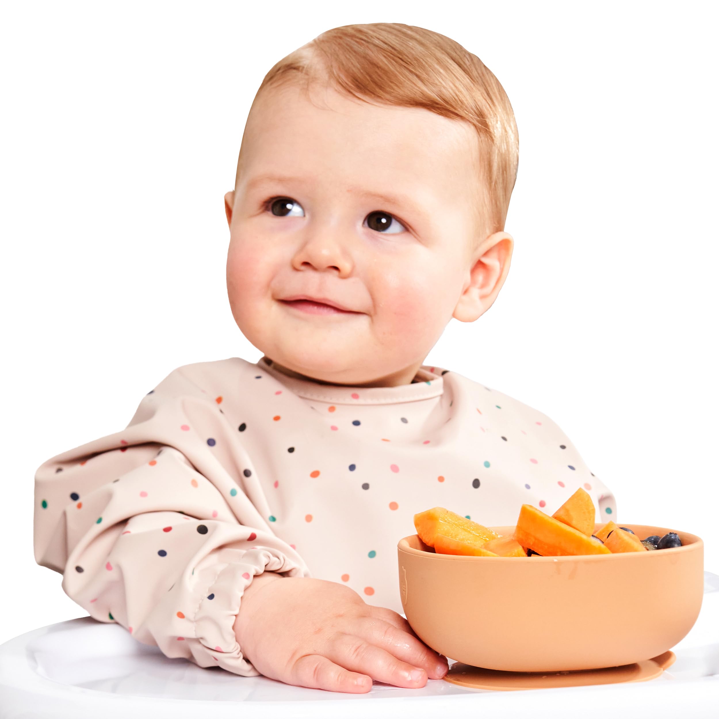 Baby Nom Pink Nombear Baby Bibs With Sleeves For 6-24 Months, 1 Pack - Easy Wipe Clean, Machine Washable Baby Weaning Bib With Sleeves, Waterproof Long Sleeve Bibs, Non Silicone And Coverall Bib