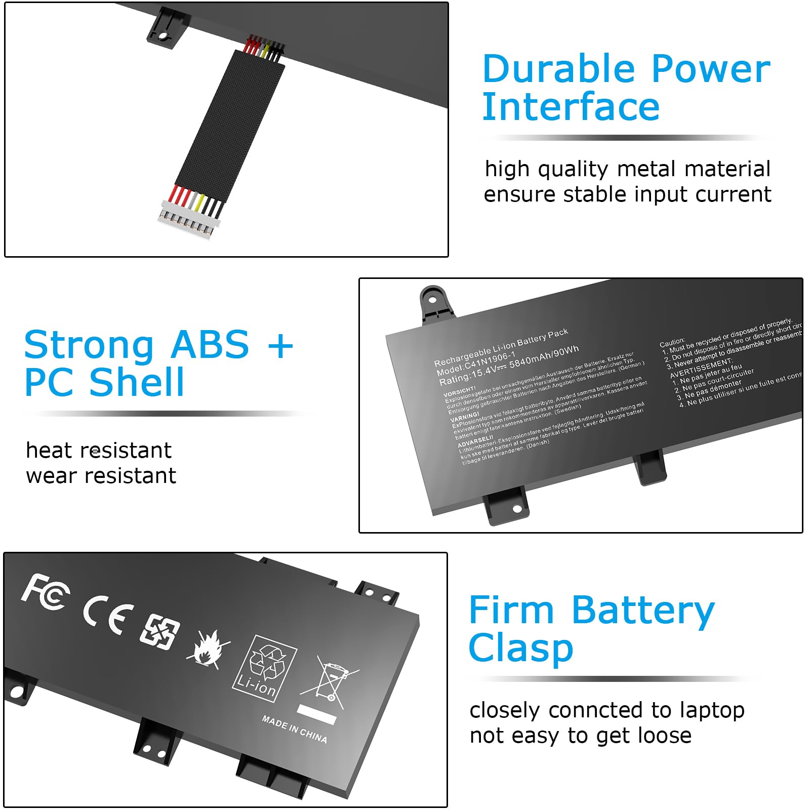 C41N1906-1 4ICP5/63/133 Batterie de Rechange pour Ordinateur Portable ASUS TUF Gaming A17 FX706 FX706IU FX766IU FA706 FA706IU F15 FX506 FX506H FX506L FA506 FA50IV FA566IU FA566IU Série IV