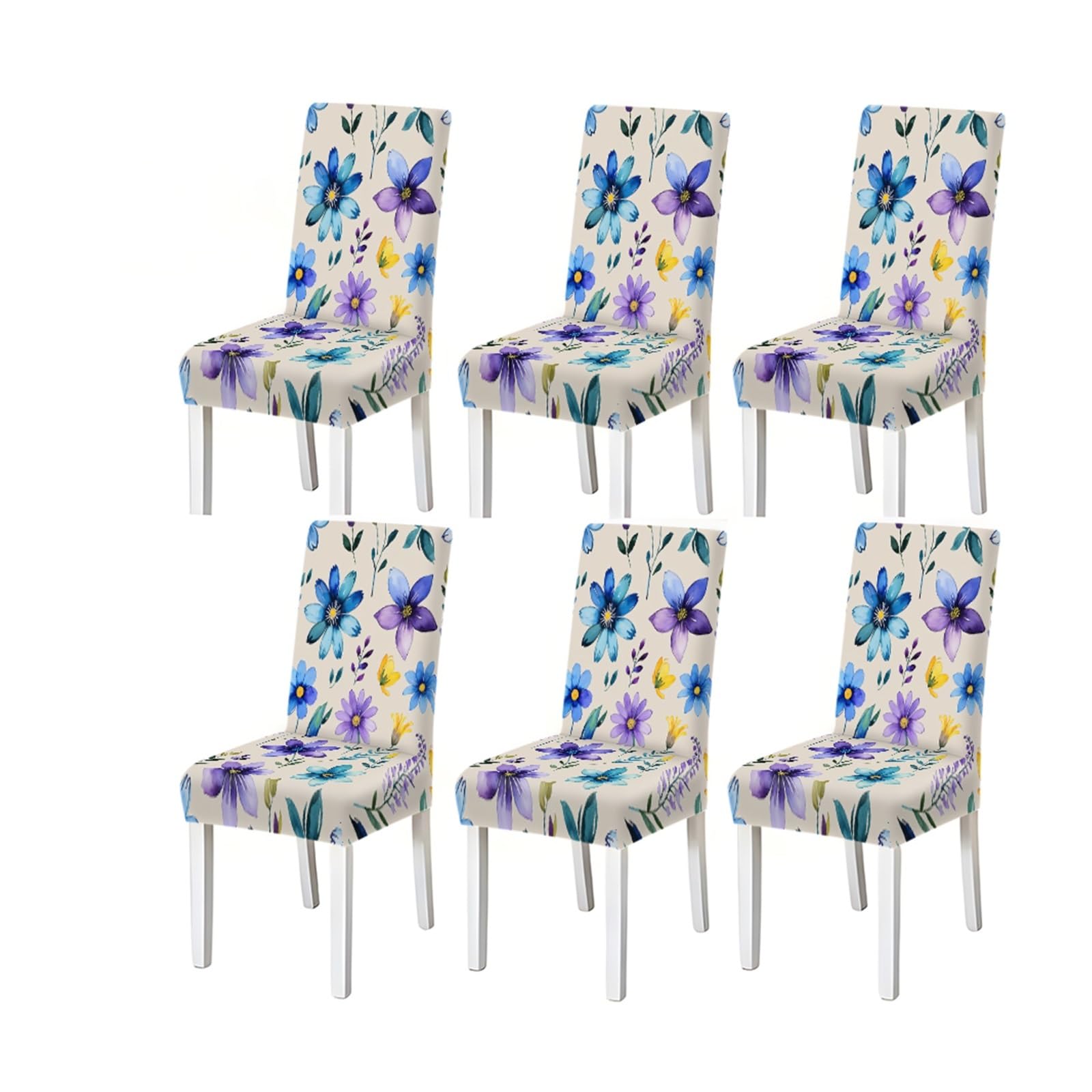 KXUAUV Watercolor Multicolor Floral Pattern Print Dining Chair Covers Set Of 2/4/6, Stretch Slipcovers For Kitchen Dining Room Seat Protectors for Restaurant Hotel Party(6PCSChair cover)
