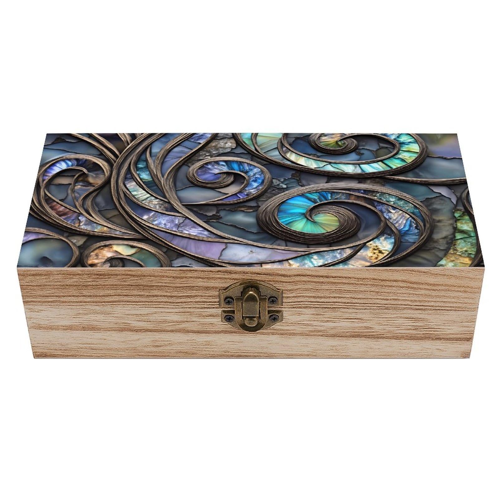 HLBSDM Swirls Colorful Abstract Vintage Wooden Keepsake Box with Hinged Lid And Locking Clasp, Decorative Storage Box for Jewelry, Trinkets And Small Accessories, Organizer for Home Or Wedding