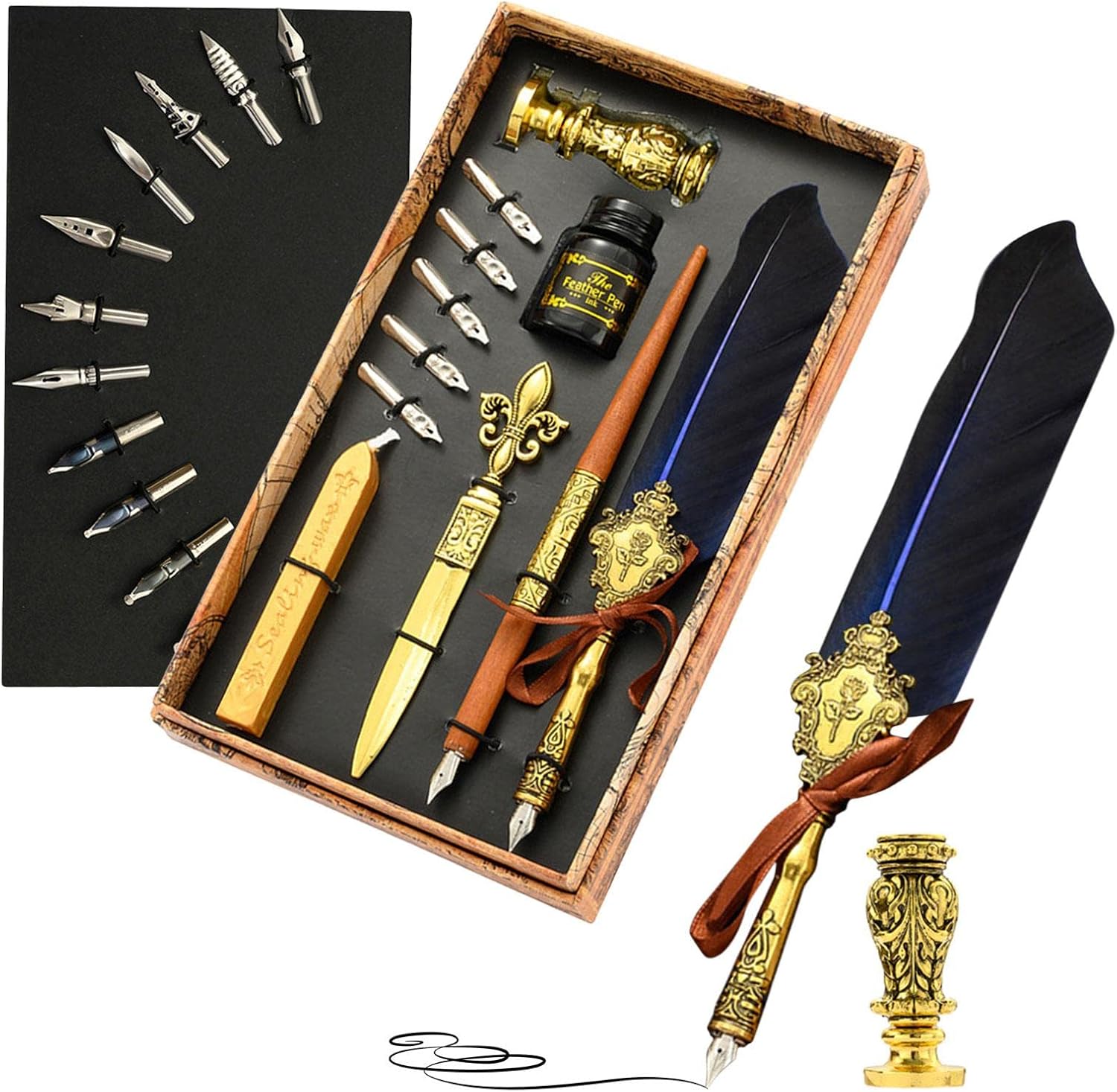 Amazon.co.jp 羽ペンとインクセット ビンテージ カリグラフィー ディップ ペン キット フェザー カリグラフィー ペン