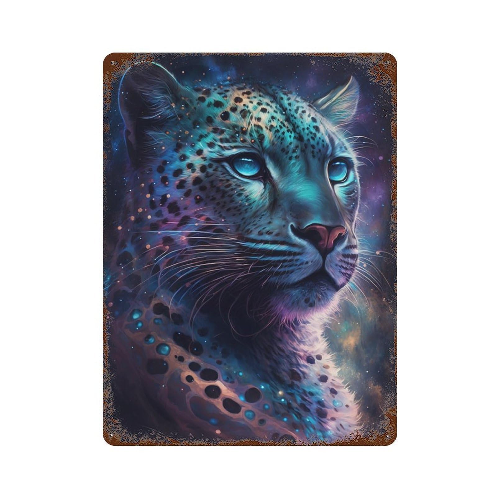 Cosmic Leopard Portrait-4 Decorative Tin Sign 15.7"x11.8", Vintage Wall Decor for Basement, Hobby Room And Garage Decor