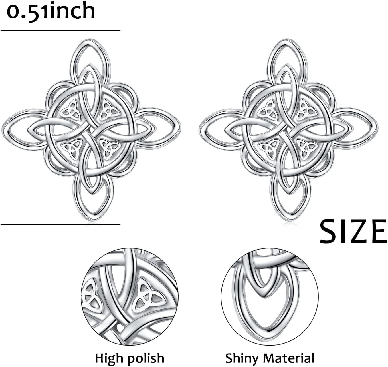 925 Sterling Silver Good Luck Irish Jewelry Celtic Triquetra Trinity Witches Knot Stud Earrings for Women Birthday Gifts - Image 6