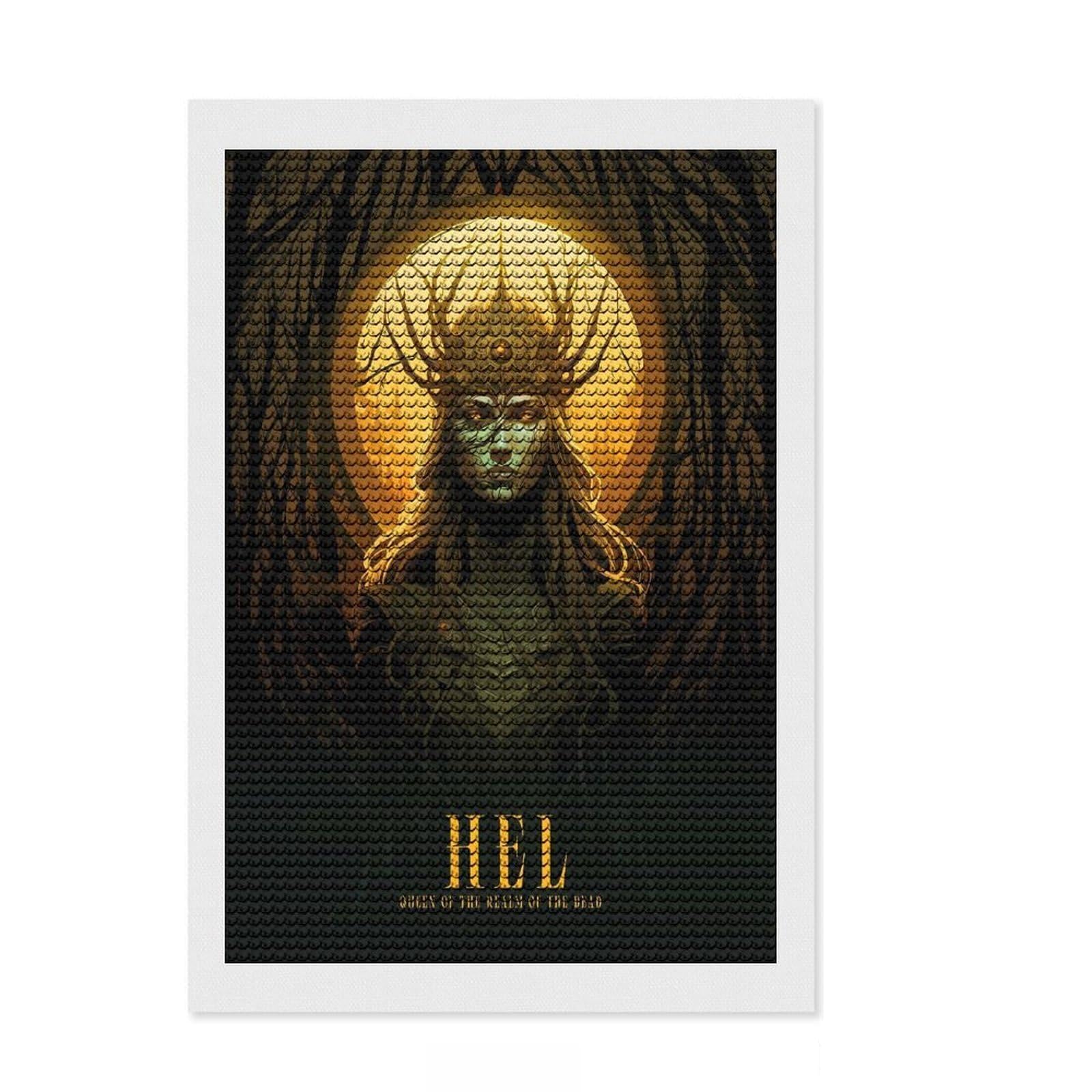Junmoney Hel Diamond Painting Set 8"x12", Christmas Gift, Adhesive Canvas, Vintage Style Decor, Canvas Picture, Round Gems