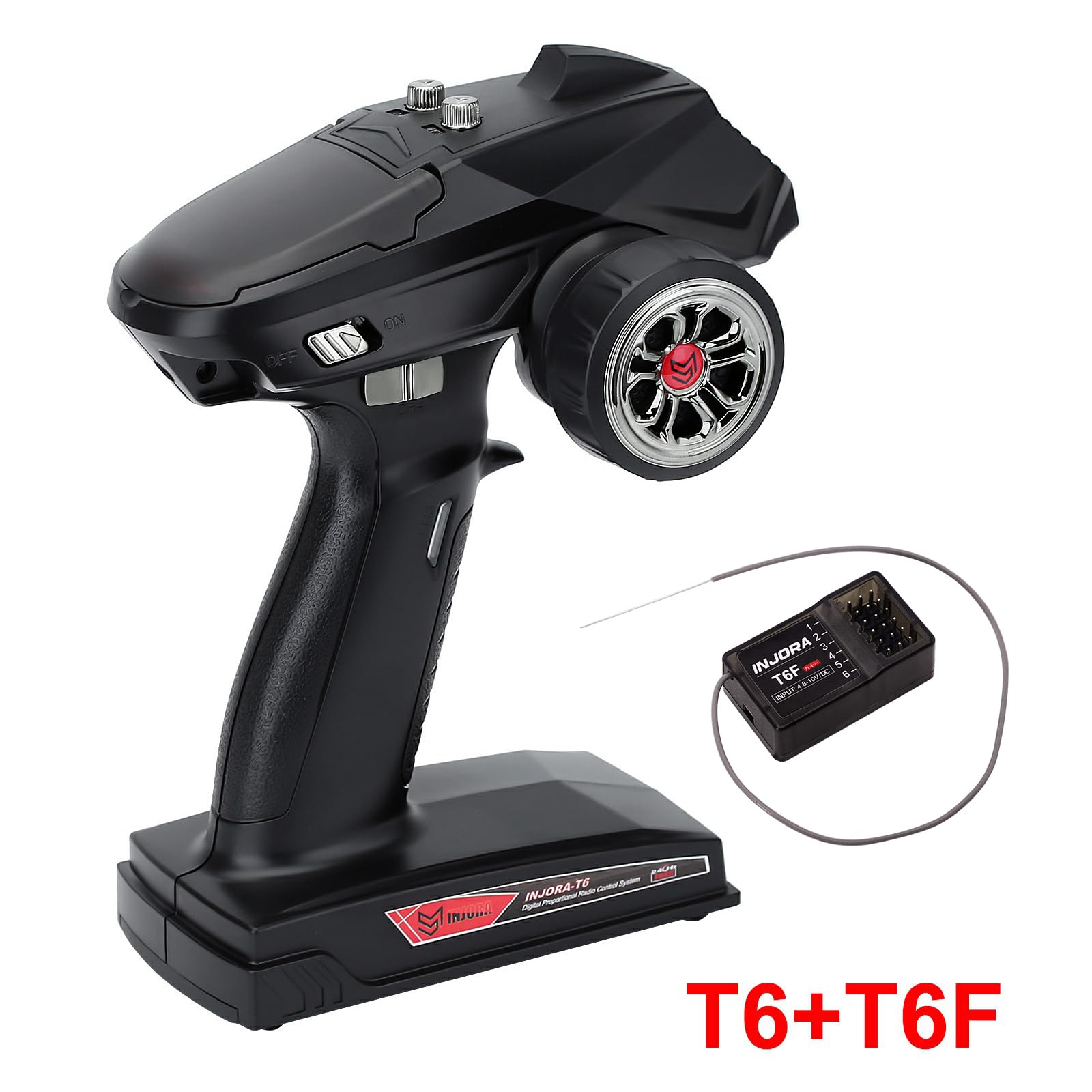 INJORA RC Trasmettitore 2.4GHz 6CH Controler e ricevitore per 1/8 1/10 RC Car Boat Tanks Crawler TRX4 SCX10（T6F）