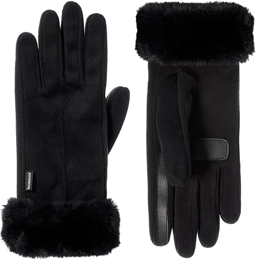 isotoner Womens Mya Microsuede Glove With Faux Fur Cuff Detail, Touchscreen Compatible and Water Repellent