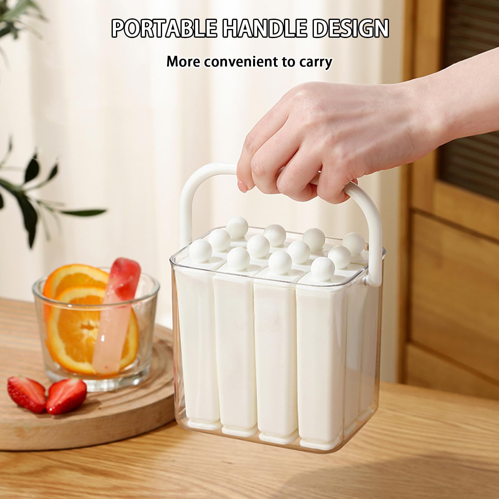 Stampo per ghiaccioli, riutilizzabile, con 12 cavità, manico portatile per congelatore, stampo per lecca lecca a rilascio facile, per bevande estive e dolcetti congelati fai da te