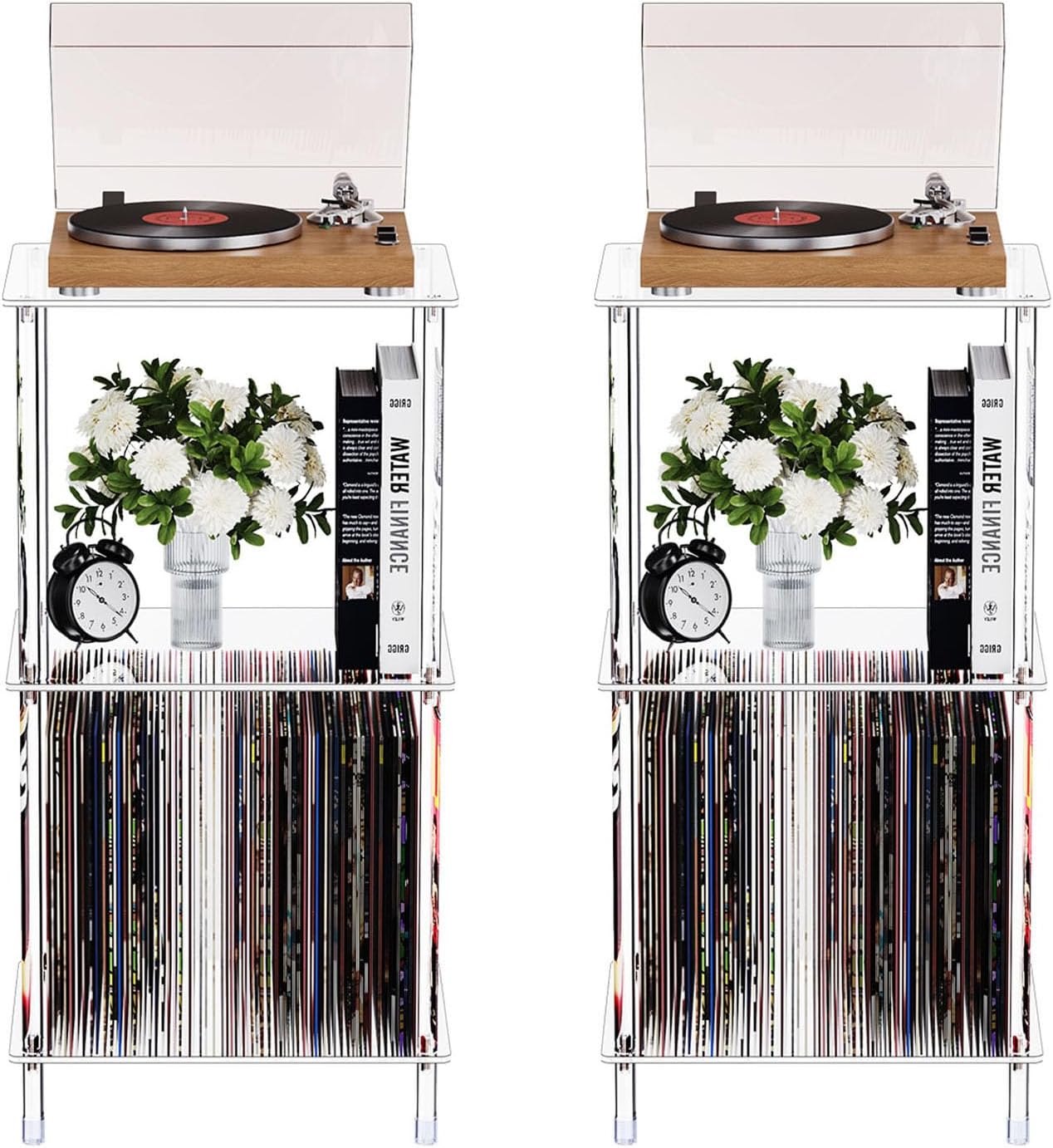 Clear Acrylic Side Table Set of 2, 15.7" L x 11.8" W x 30.7" H, 3-Tier End Table for Living Room, Small Modern Bedside Tables Nightstand for Bedroom, Home Decor Accent Table