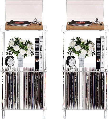 Miniatura 33 de Mesa auxiliar de acrílico transparente, mesa auxiliar de 3 niveles para sala de estar, mesitas de noche pequeñas para dormitorio, juego de 2, mesa