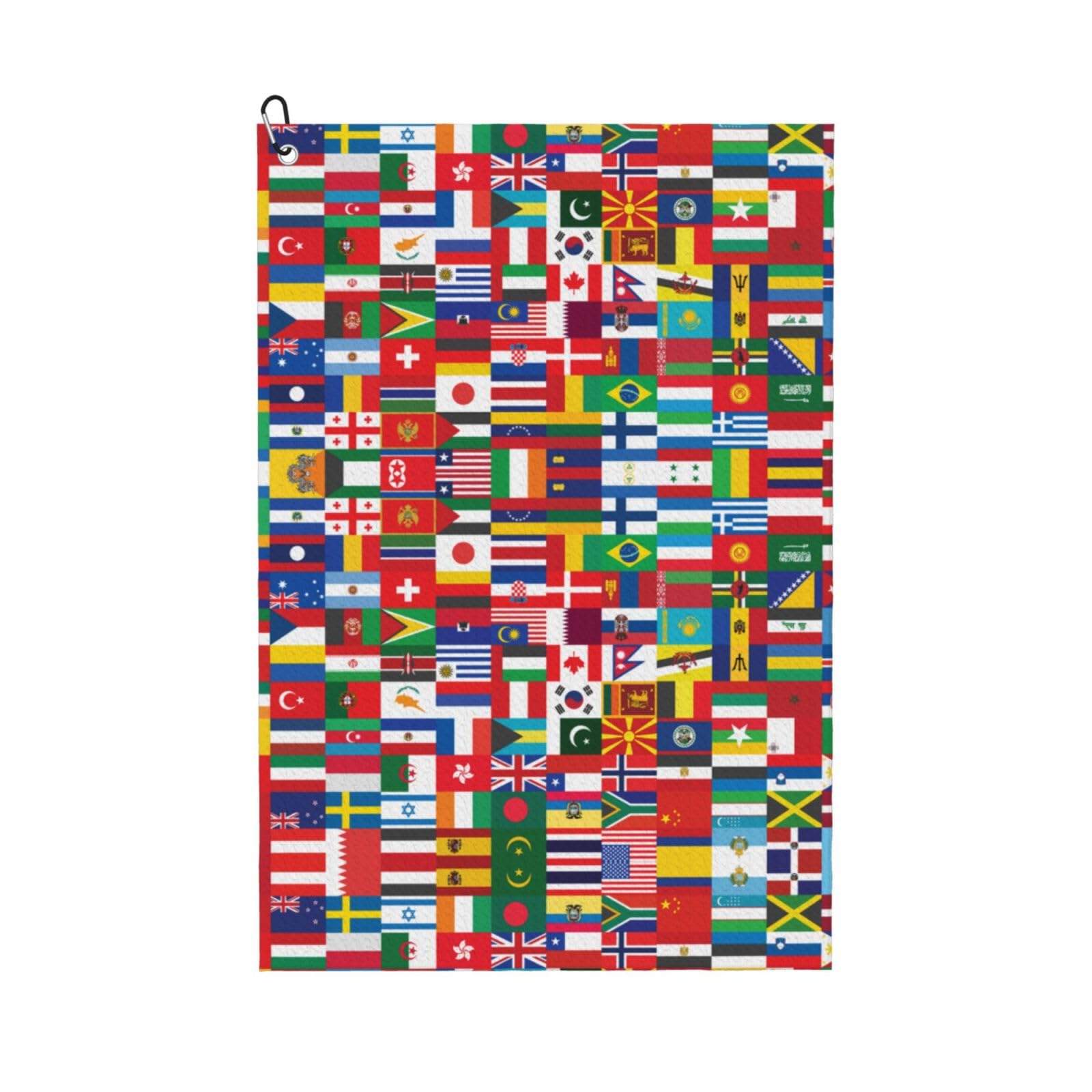 peiyeety World Flag Microfiber Golf Towel with Carabiner Clip, 16x24 Inch Absorbent Waffle Weave Towel for Golf Bags