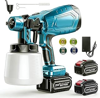 Akku Farbsprühsystem, HVLP Lackierpistole Elektrisch mit 2X 3000mAh Batterie, Farbsprühgerät für Zäune, Wandfarbe, Gartenzäune, Sprühpistole, Hand farbsprüher für Zuhause DIY Malerei