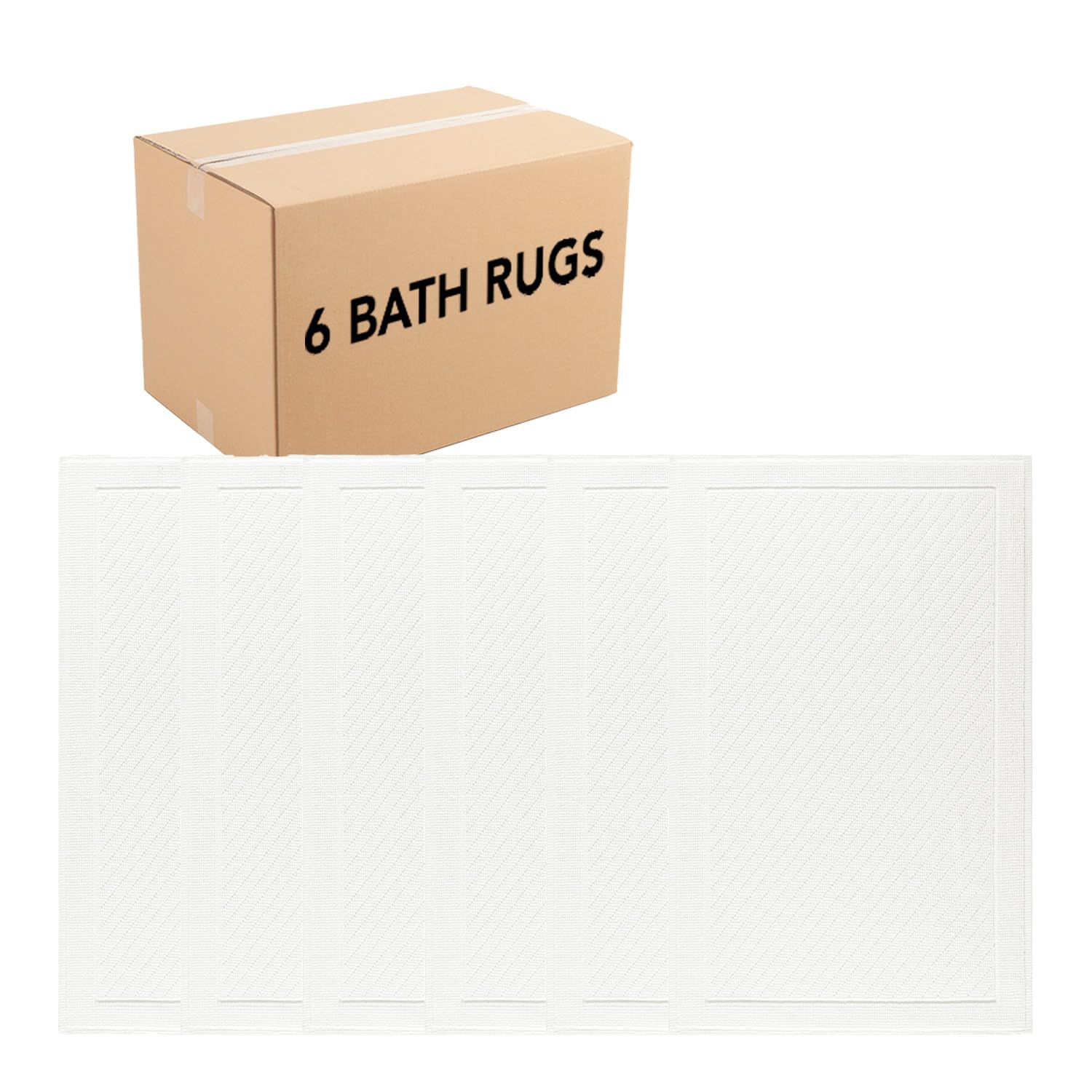 Arkwright 100% Cotton Bulk Bathroom Rugs - Case of 6 - High Absorbent Stylish Textured Woven Design Bath Mat, Slip Resistant Backing for Shower and Bathtub Floor, 20x32 in - White