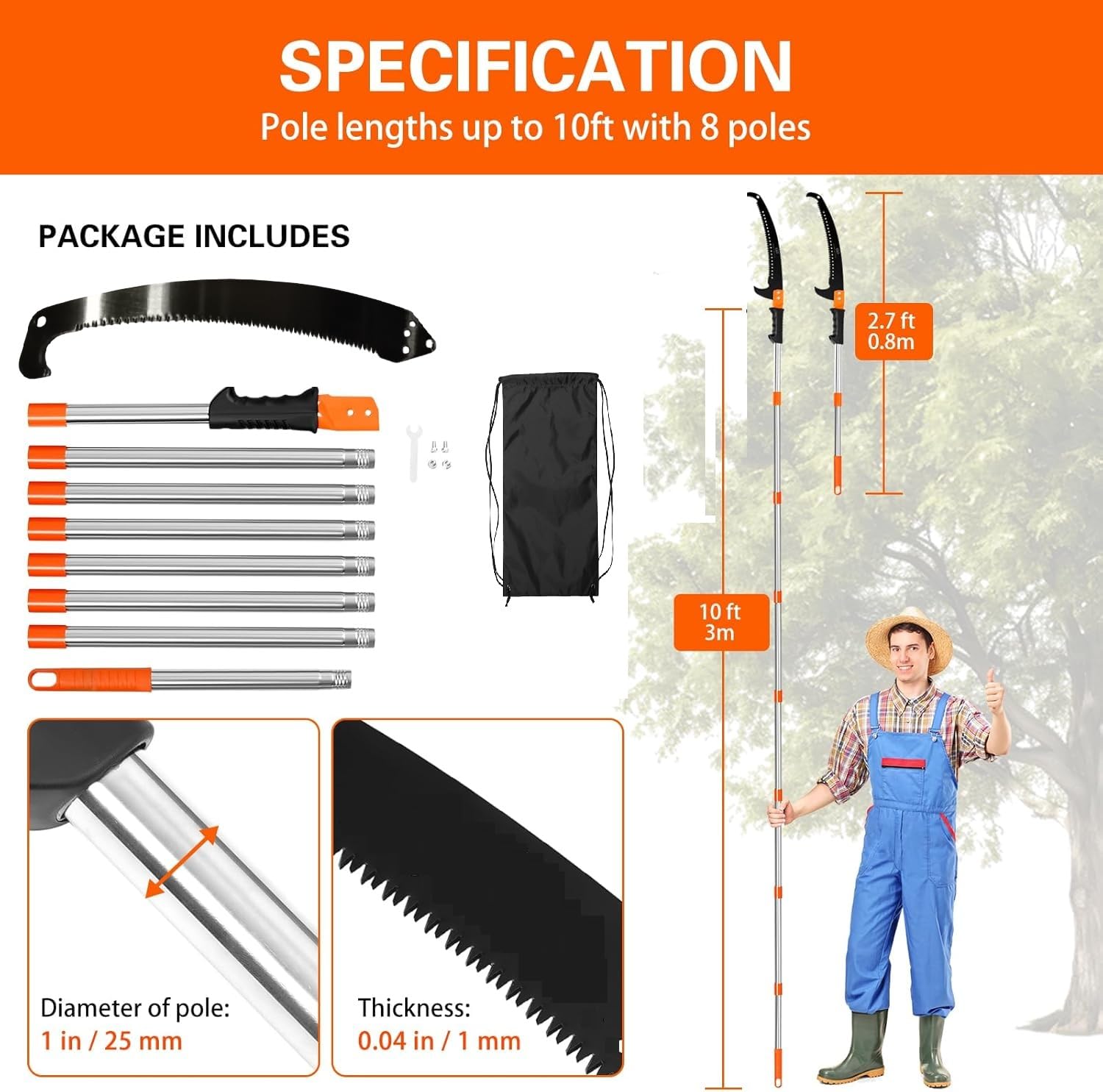 Tree Branch Cutter Pole Saw - 10FT Reach -4
