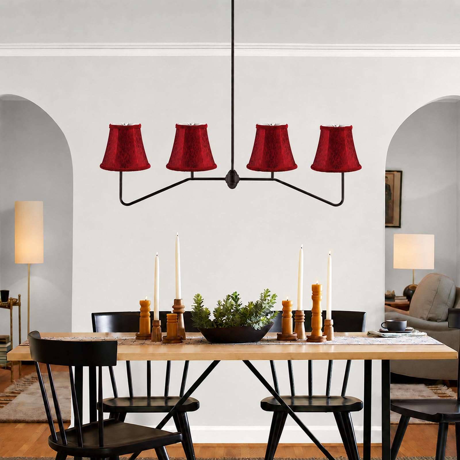 Set di 3 paralumi in tessuto E14/E27 Modern Minimalist Clip On Light Shade per lampada da tavolo Candle Chandelier Light lampada da parete (rosso)
