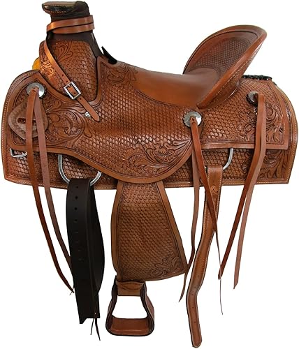 Miniatura 4 de Western Wade Saddle Ranch - Juego de sillín para sillín con cuerdas, asiento duro floral de cuero para caballos, para placer, 15, 16, 17, 18