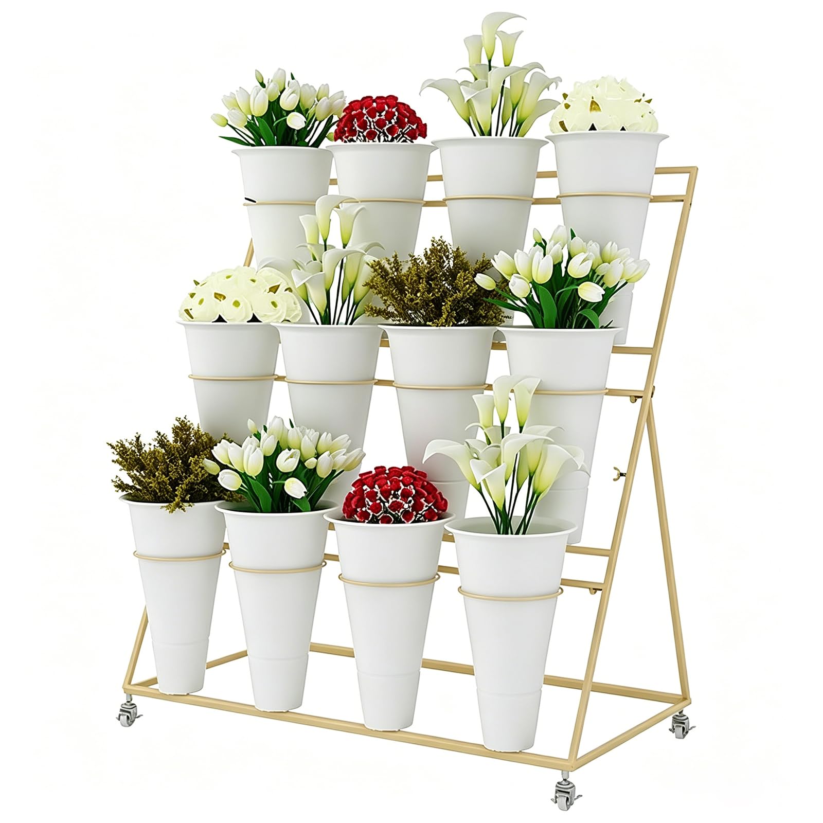 ATRBNCX 3 Layer Rolling Plant Stand With 12 Pots, Mobile Flower Bucket Rack