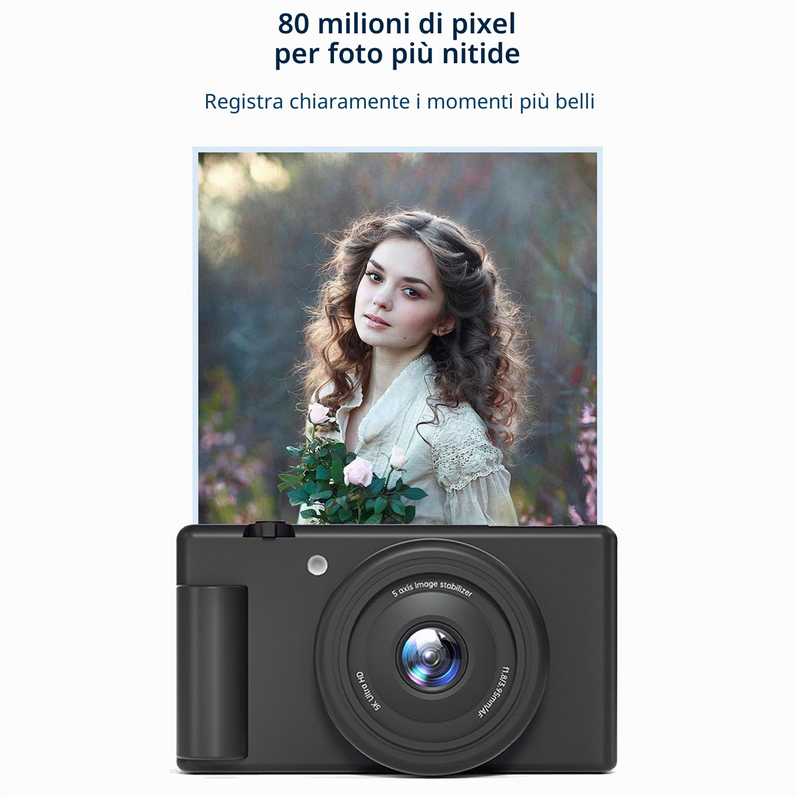 Fotocamera Digitale 5K con WiFi, 80MP HD Zoom 18X Messa a Fuoco Automatica 180 Gradi 2.8 Pollici Flip Screen Vlogging Telecamere, Giroscopio a 5 Assi Anti Shake Supporto Fino a (Nero)
