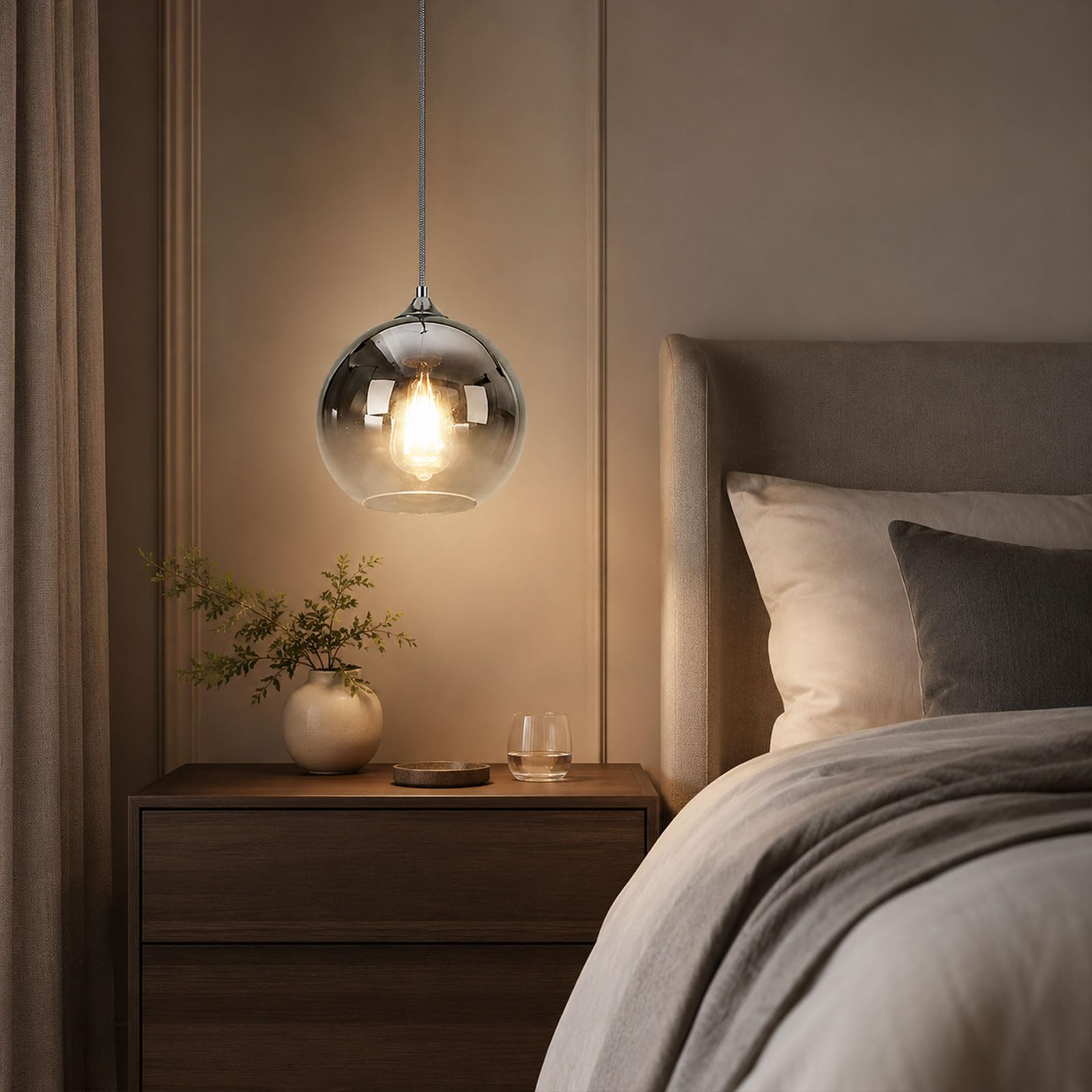 Lampada A Sospensione Globe 20 CM, Mini In Vetro Con Cavo Regolabile, Attacco E27, Luce Calda 3000K, Collegamento Diretto, Per Isola Cucina, Sala Da Pranzo, Camera, Lampadina Inclusa
