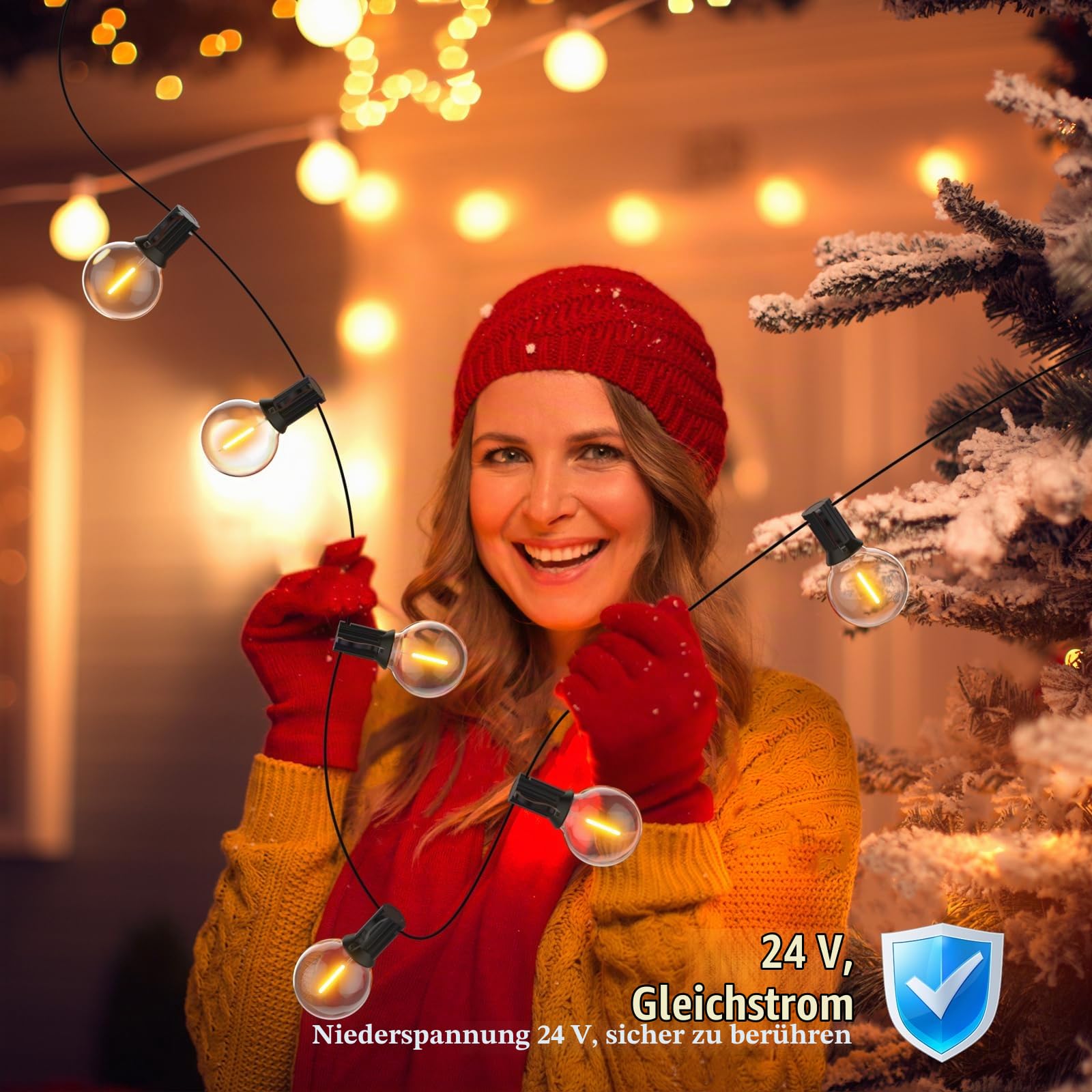 Lichterkette Außen, 30M Dimmbar Lichterkette Outdoor mit Fernbedienung, 50+2 Bruchsicheren Birnen, IP45 Wasserdicht, Outdoor Lichterkette 2700K Warmweiß, Für Garten, Terrasse, Bistro, Haus