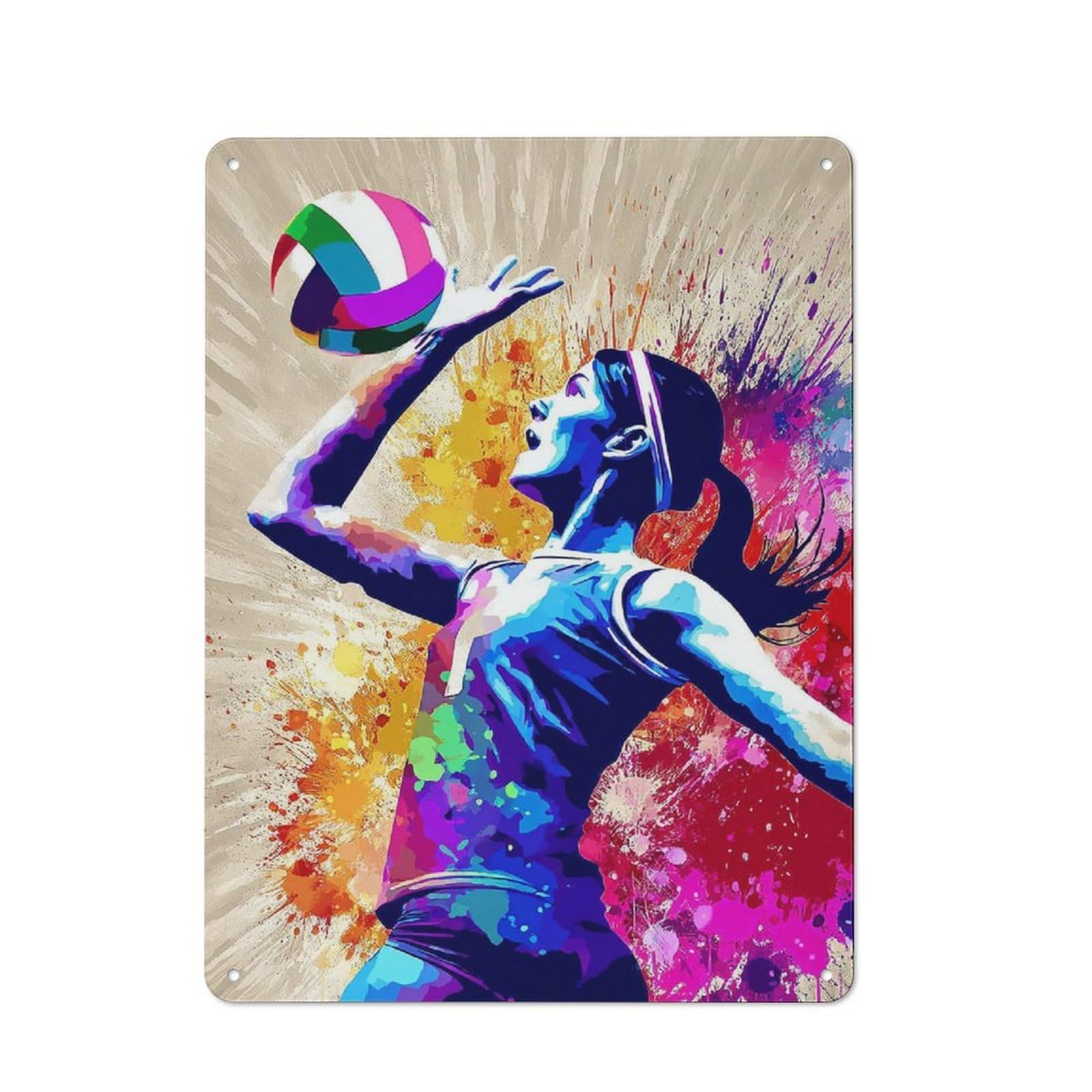 Old Style Vibrant Volleyball Player Art Print Vintage Metal Sign 40x30cm, Bar Wall Plaque for Pub, Home Bar, Shed Or Man Cave