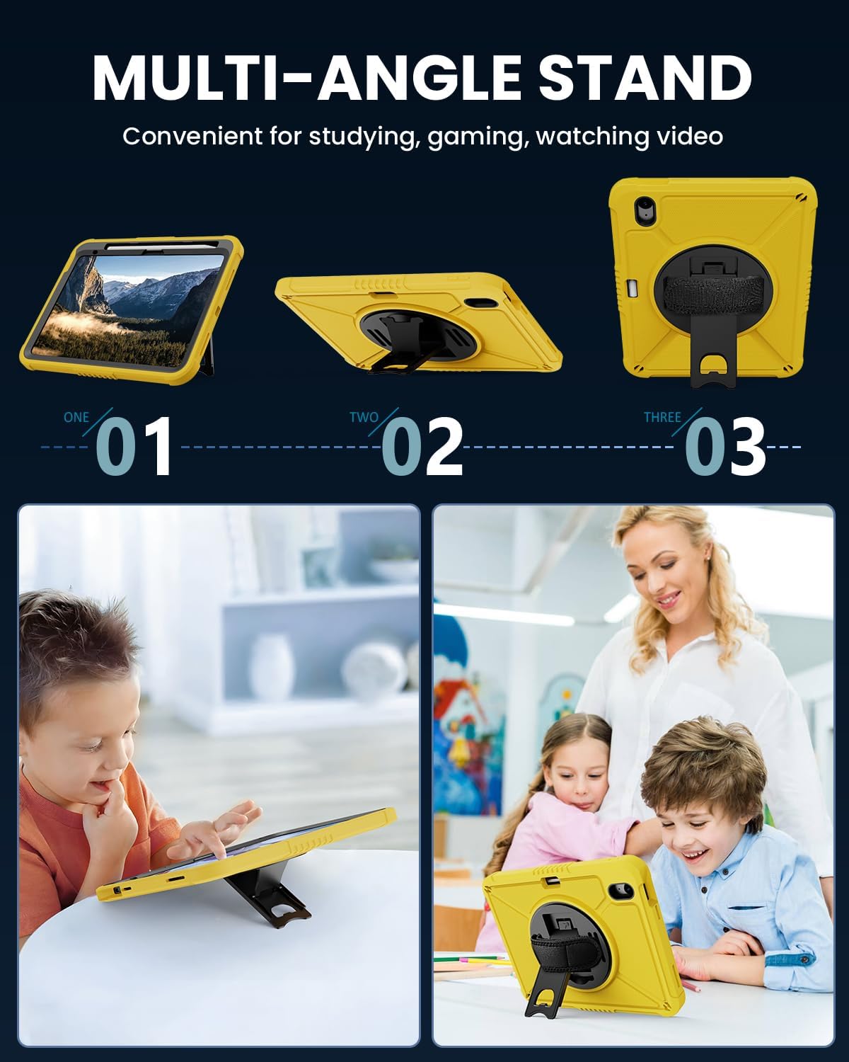 ZtotopCases for iPad (A16) 11th/10th Generation 11''/10.9'' with Screen Protector, Pen Holder, Handle Shoulder Strap,360 Rotating Stand Rugged Protective Case for iPad 11th Gen 2025(A3354/5),Yellow