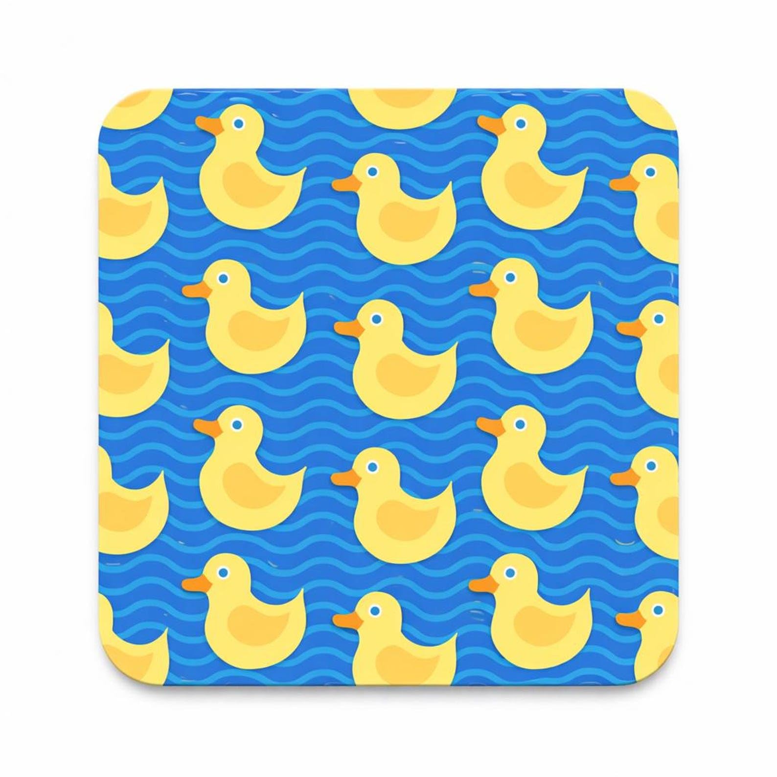 Half A Donkey Multicolor Yellow Rubber Duck Coaster – Bright Blue Water Design
