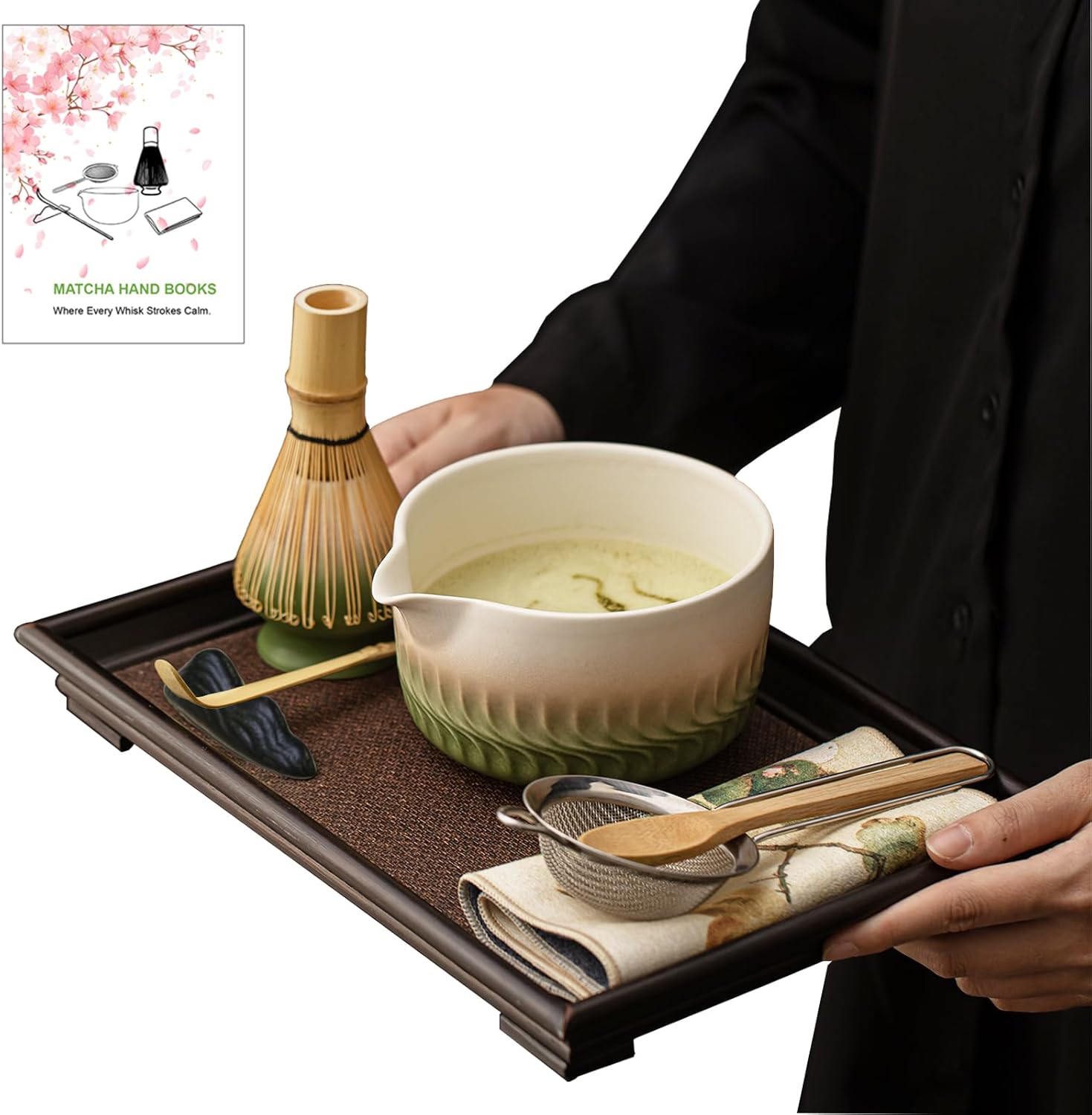 Matcha Whisk Set, 8 Pcs Ceramic Matcha Set Includes Bowl,Matcha Whisk (Chasen) and Holder, Sifter,Scoop and Spoon - Matcha Kit for Matcha Lovers,Gift for Family and Friend - Image 2