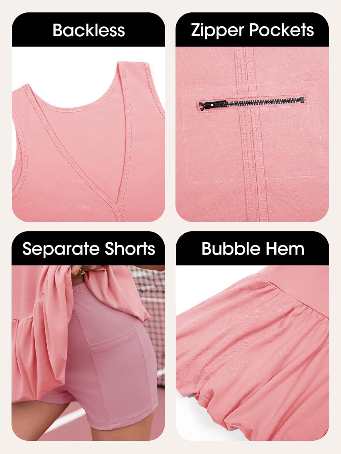 Fisoew Womens Athletic Dresses with Shorts & Pockets Backless Tennis Golf Mini Dress Bubble Hem Workout Active Outfits - Image 5