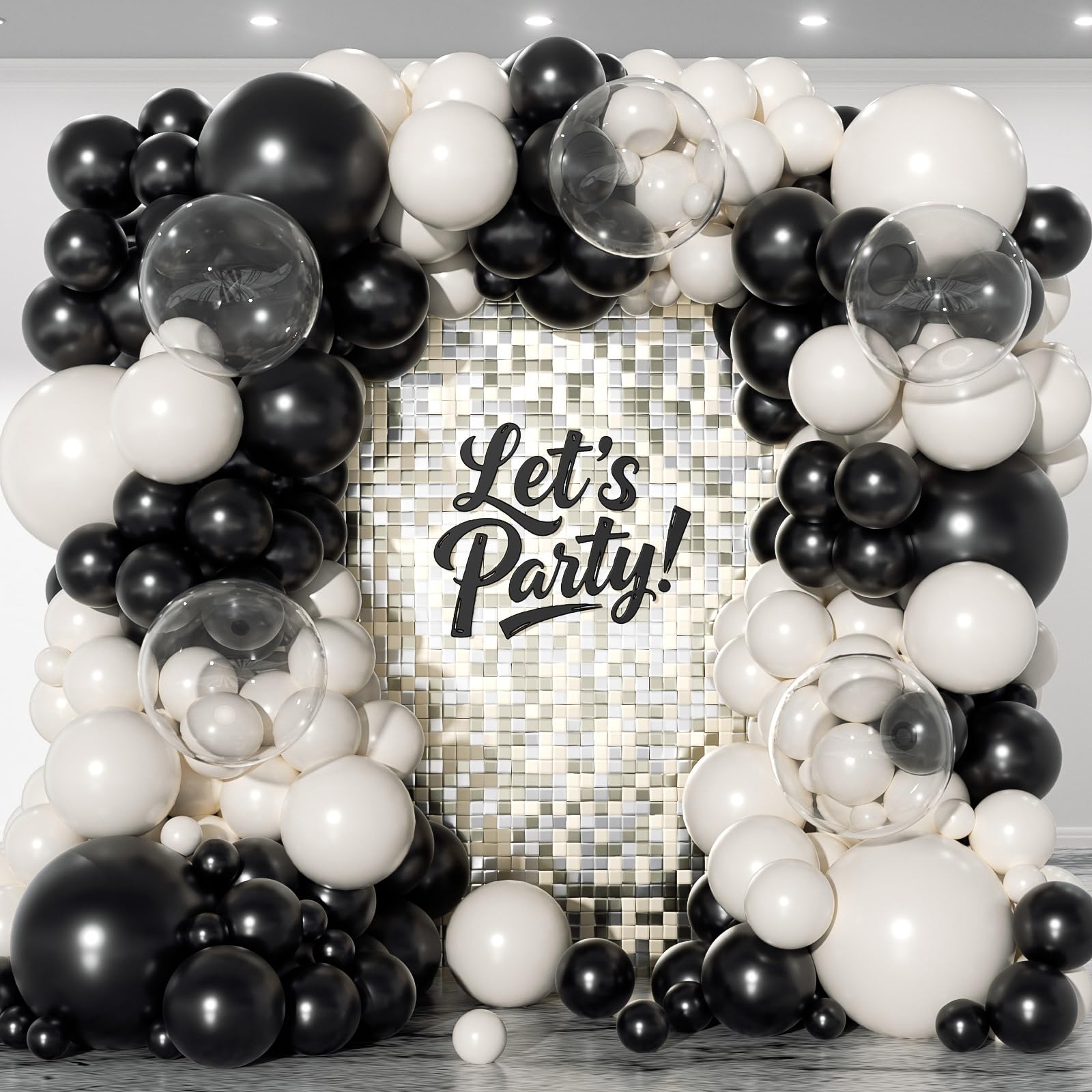 153Pcs Black and Sand White Balloons Garland Arch Kit - 18 12 10 5 inch Different Size Black Cream White Confetti Balloons for Birthday Wedding Bridal Shower Anniversary Prom Party Decorations