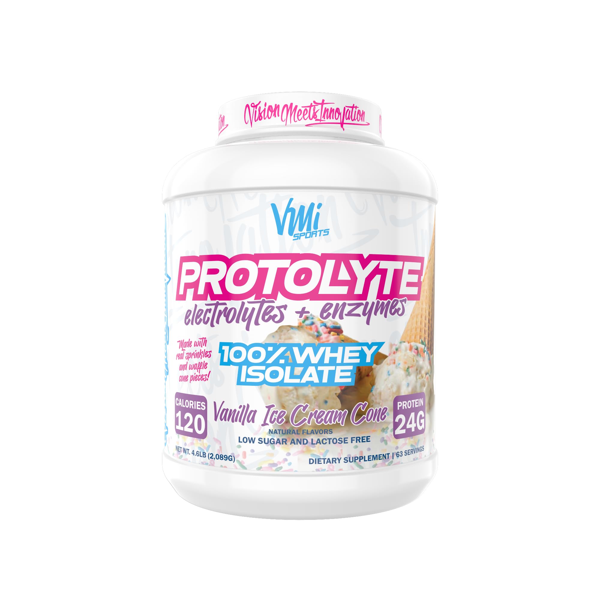 VMI Sports | ProtoLyte Whey Isolate Protein Powder | Low Calorie Whey for Weight Loss and Muscle Gain | Digestive Enzymes | Non-GMO (4.6 lb, Vanilla Ice Cream Cone)