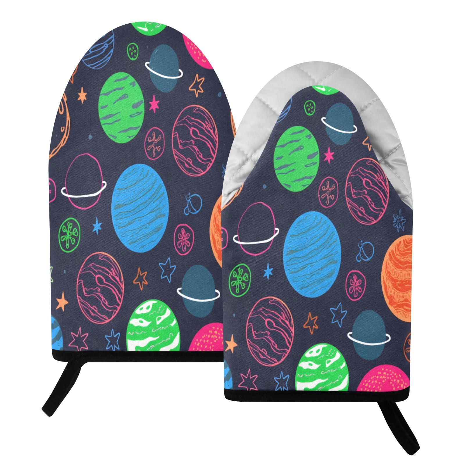 BURSTDDY Cartoon Planet (5) Oven Mitt,Heat Resistant Kitchen Mitts for Cooking