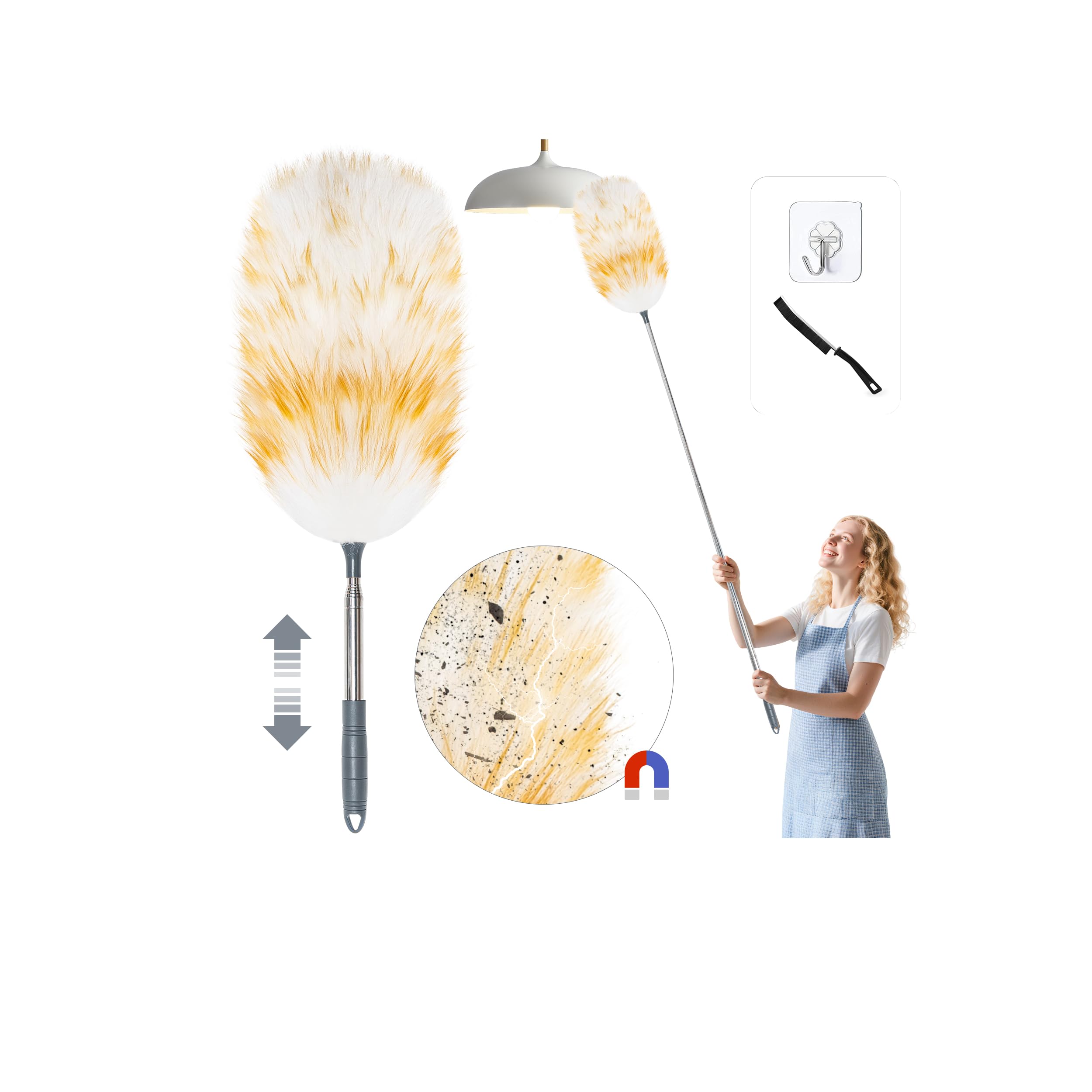 Loveco Staubwedel, Hochwertiger Lammwolle Staubwedel Teleskop Waschbar, Ausziehbar bis ca. 130 cm – Elektrostatische Staubaufnahme für Decken & empfindliche Oberflächen, kratzfreies Entstauben