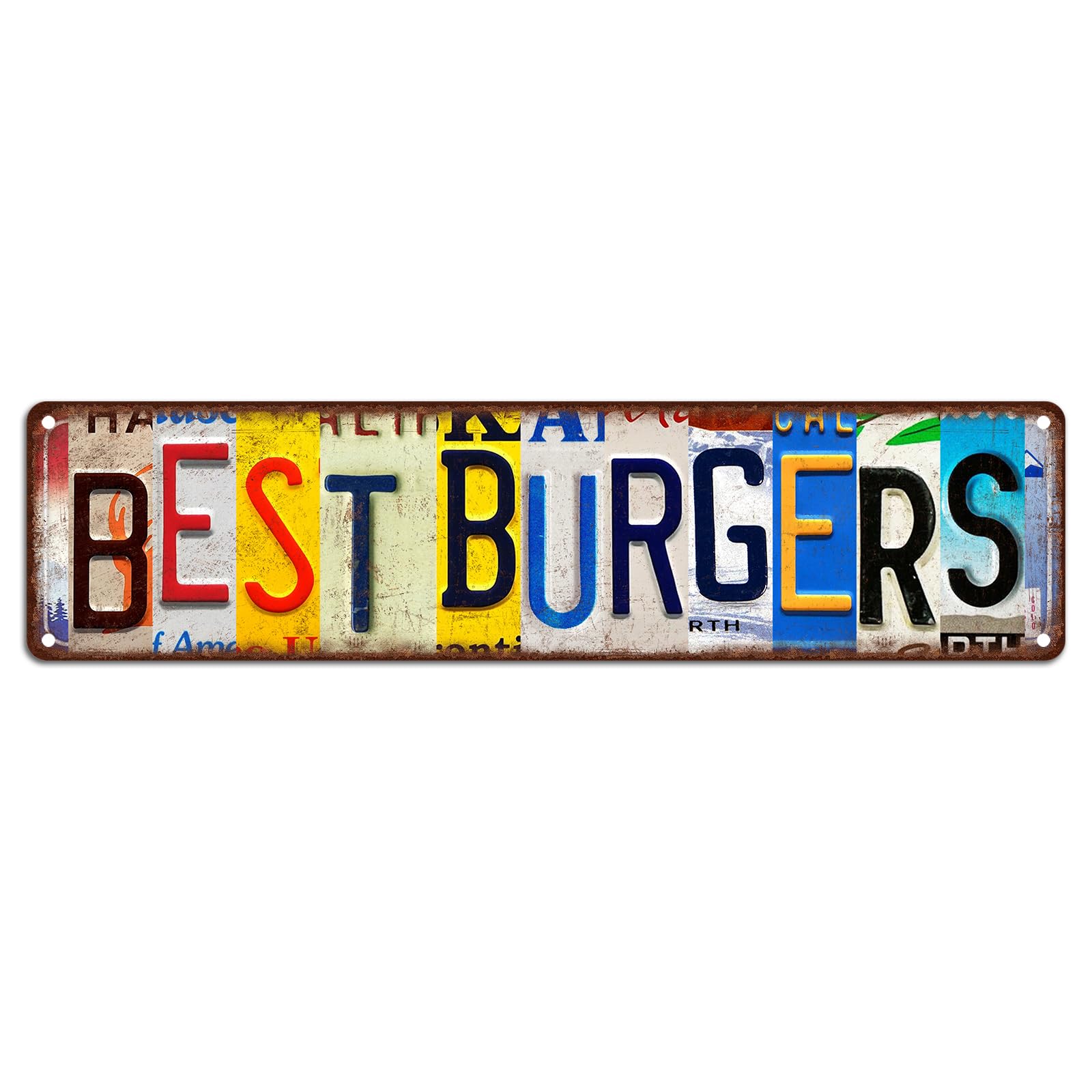 peiyeety Vintage Metal Tin Sign Best Burgers Vintage Sign, Retro Wall Decor for Home, Bar, Garage, Cafe, Man Cave, Kitchen, Diner, Rustic Wall Art for Indoor and Outdoor Decoration, 4x16 Inch