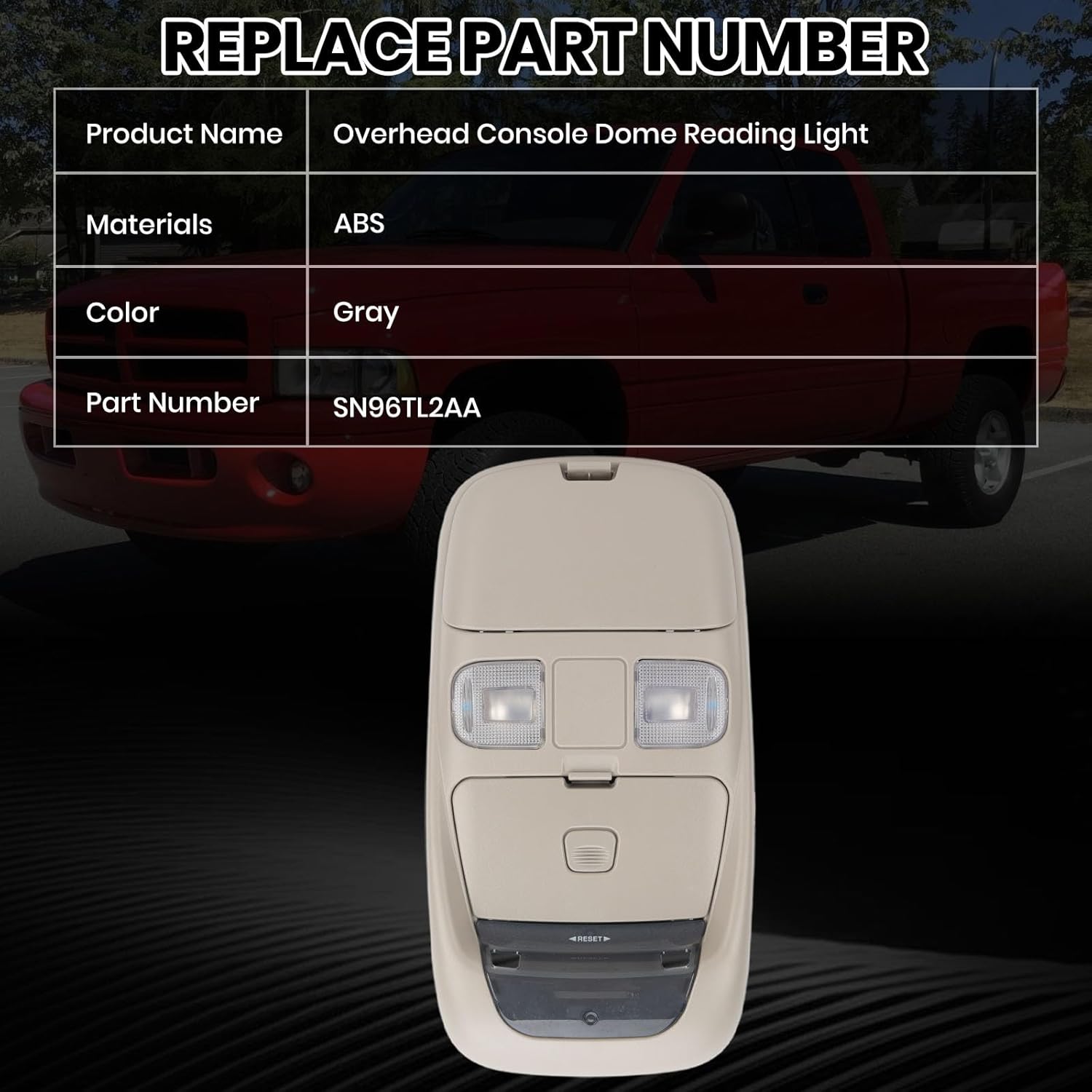 Overhead Console Dome Reading Light Map Lamp Compatible with 1999-2001 Dodge Ram 1500 2500 3500, 2002 Ram 2500 3500 Replaces SN96TL2AA