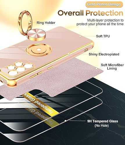 Miniatura 10 de LeYi Funda para Samsung A52 5G con protector de pantalla de vidrio templado (paquete de 2) Soporte de anillo giratorio de 360, soporte magnético,
